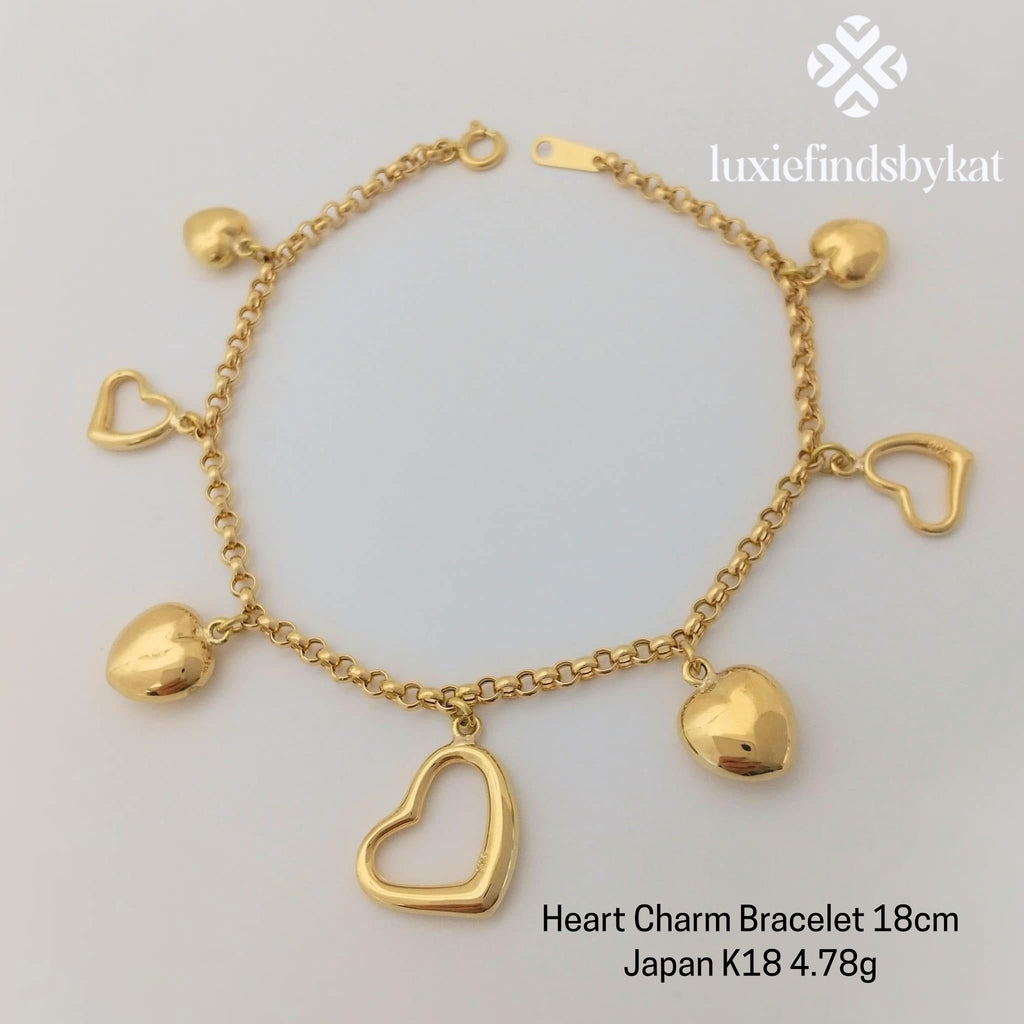 Heart Charm Bracelet Japan K18 18cm
