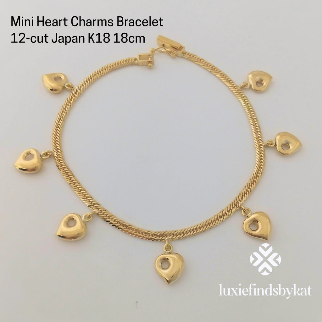 Mini Heart Charm Bracelet 12-cut Japan K18 18cm