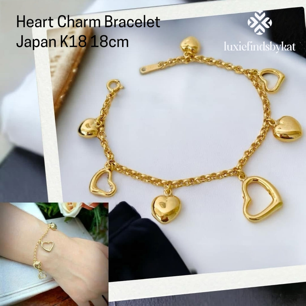 Heart Charm Bracelet Japan K18 18cm