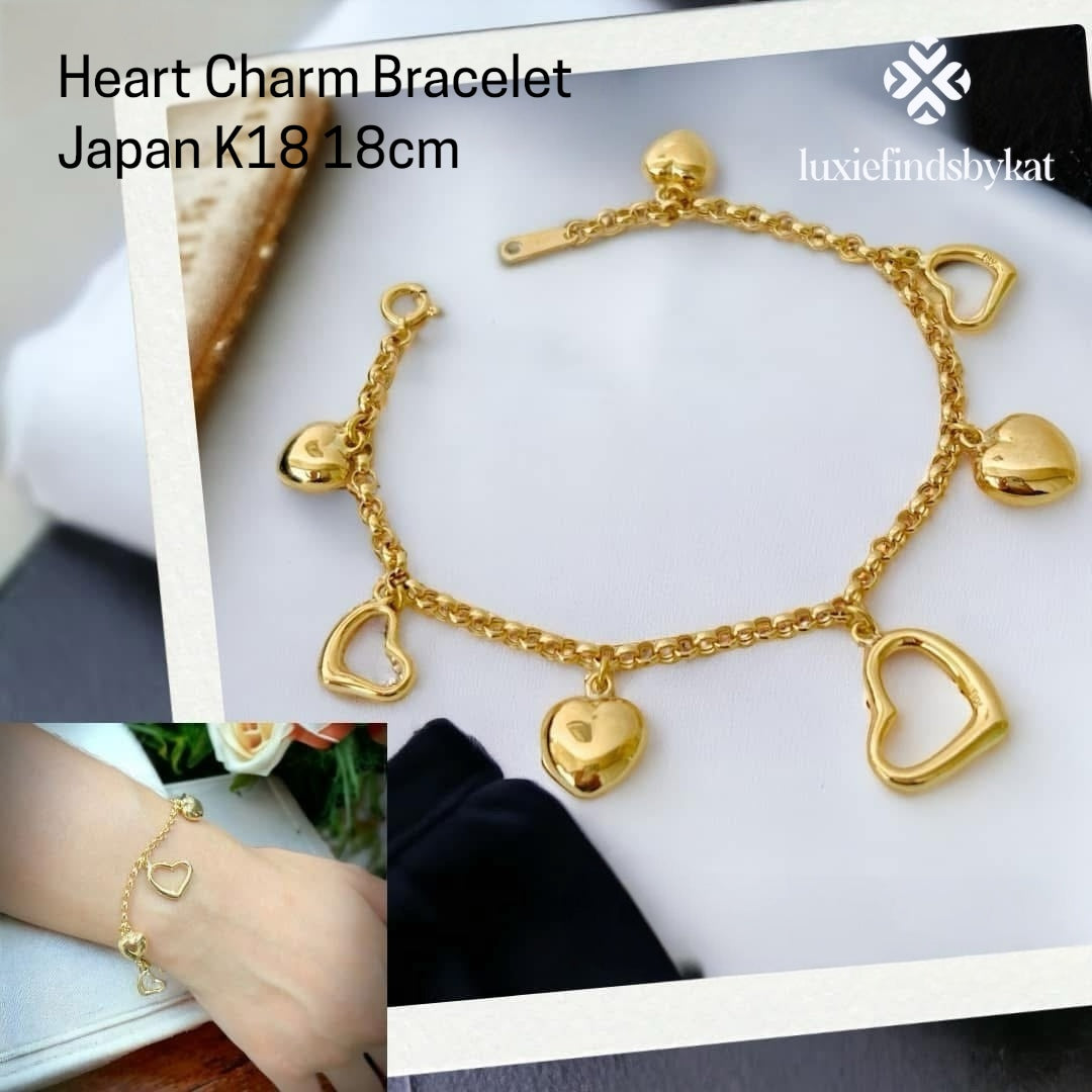 Heart Charm Bracelet Japan K18 18cm