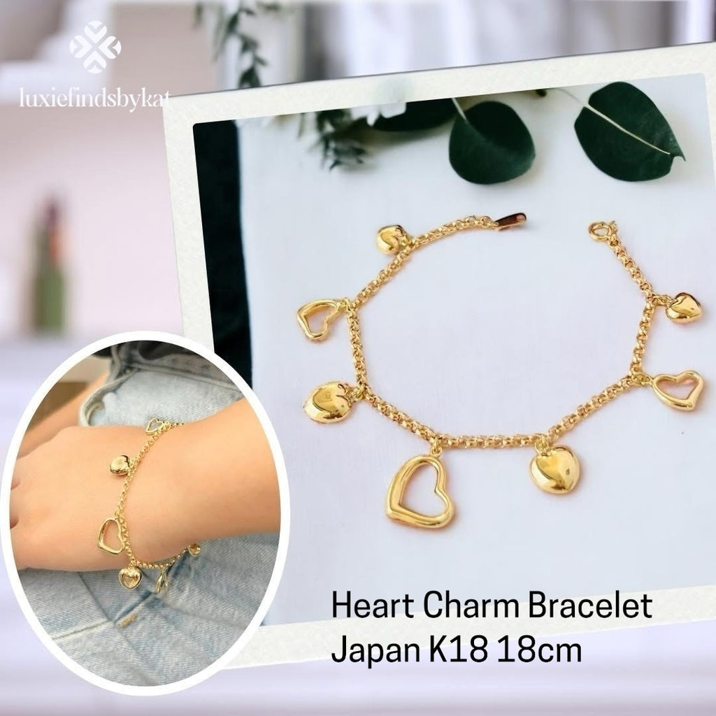 Heart Charm Bracelet Japan K18 18cm
