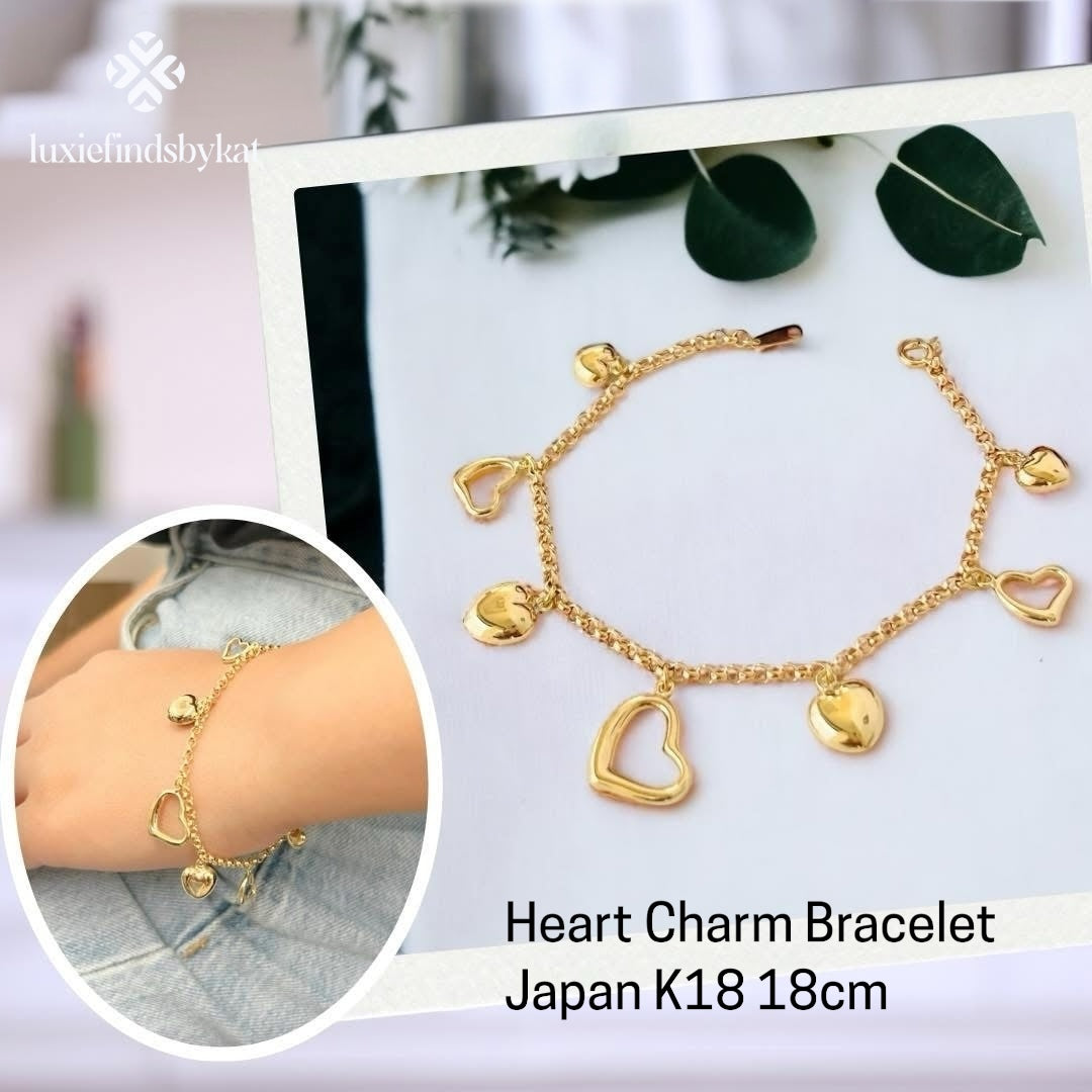 Heart Charm Bracelet Japan K18 18cm