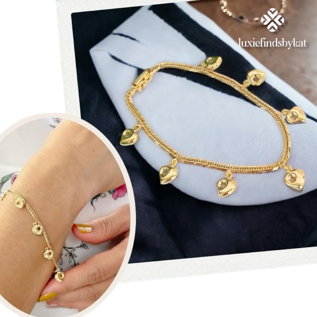 Mini Heart Charm Bracelet 12-cut Japan K18 18cm